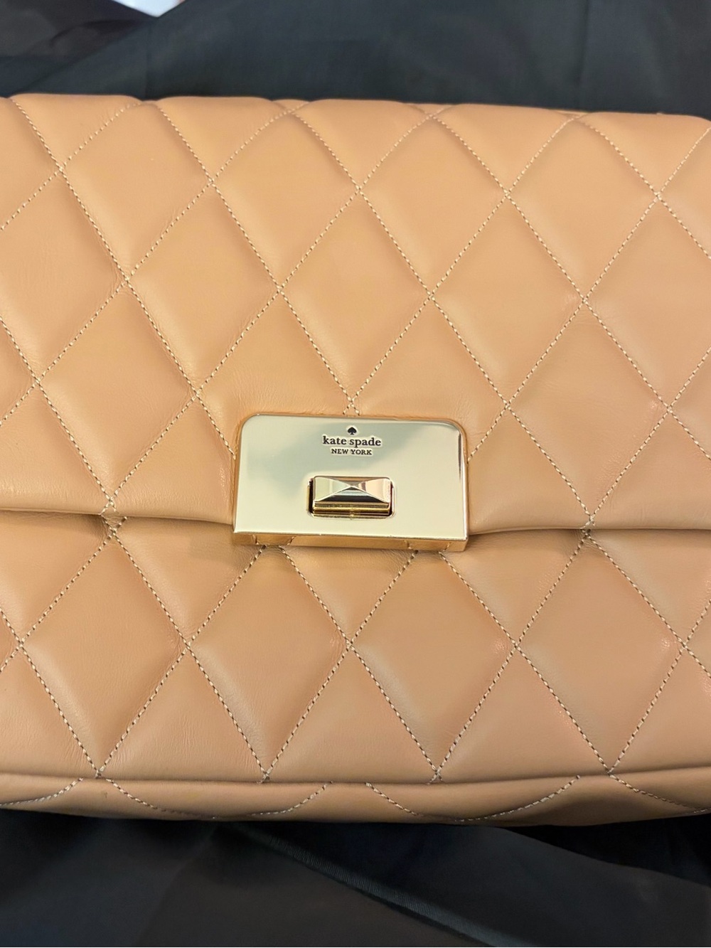 kate spade Quilted Leather Shoulder Bag in Beige Peach with Gold Hardware